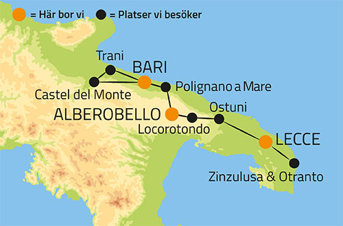 Geografisk karta över Apulien, Italien.